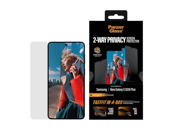 PanzerGlass ® 2-Way Privacy Screen Protector Samsung Galaxy S26+ | Ultra-Wide Fit w. FASTFIT IN-A-BOX, Samsung, Samsung - Galaxy S26+, Asennus kuiv...