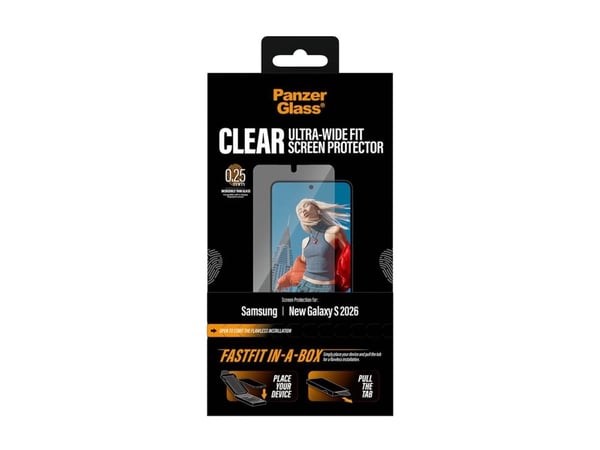 PanzerGlass - Skjermbeskyttelse for mobiltelefon - ultra-bred passform med FASTFIT IN-A-BOX - glass - blank - for Samsung Galaxy S26