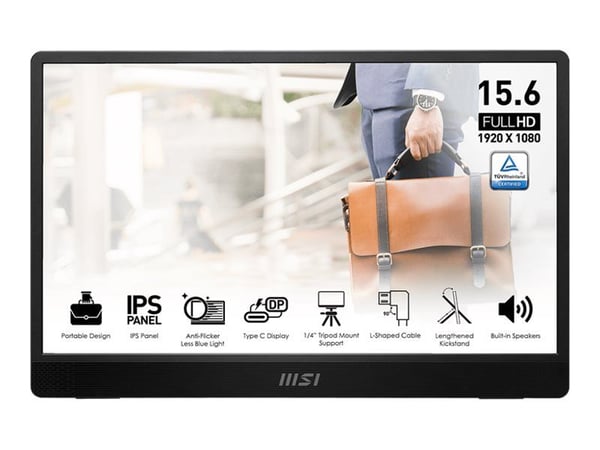 MSI PRO MP161DE E2 - LCD-skärm - 16" (15.6" visbar) - bärbar - 1920 x 1080 Full HD (1080p) @ 60 Hz - IPS - 250 cd/m² - 600:1 - 4 ms - Mini HDMI, 2x...