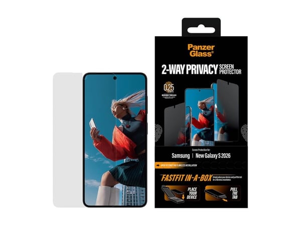PanzerGlass ® 2-Way Privacy Screen Protector Samsung Galaxy S26 | Ultra-Wide Fit w. FASTFIT IN-A-BOX, Samsung, Samsung - Galaxy S26, Asennus kuivan...