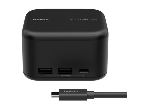 Belkin CONNECT 6-in-1 Core GaN - Dokkingstasjon - USB-C - HDMI - 1GbE - 130 watt