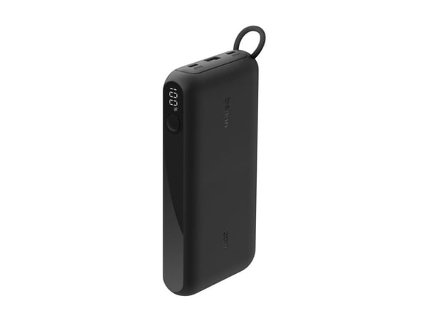 Belkin BoostCharge - Strømbank - med skjerm - 20000 mAh - 20 watt - PD - 3 utgangskontakter (2 x USB-C, USB) - på kabel: USB-C - svart