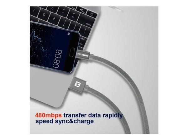 Swissten tekstil USB - USB-C 3,0m svart