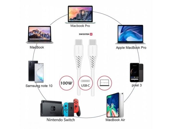 Swissten 71506530, 2,5 m, USB C, USB C, Valkoinen