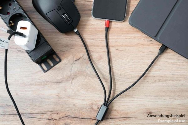 PYTHON 1.20m USB 6-in-1 latauskaapeli USB-A ja USB-C Micro B:hen - Digitaalinen/Data - 1.2m (PY-USB001S)