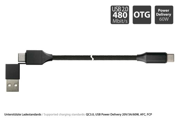 PYTHON 1.00m USB-C datakaapeli PD USB C uros USB-A adapteriin - Adapteri - Digitaalinen/Data - m (PY-USB002S)