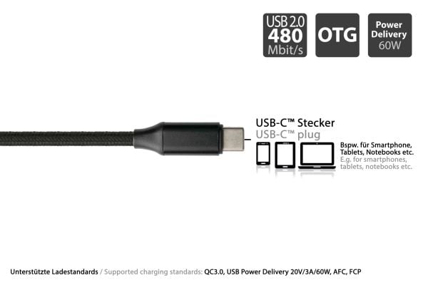 PYTHON 1.00m USB-C datakaapeli PD USB C uros USB-A adapteriin - Adapteri - Digitaalinen/Data - m (PY-USB002S)
