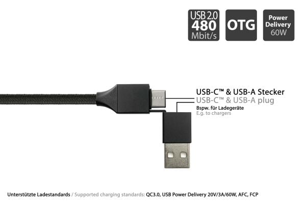 PYTHON 1.00m USB-C datakaapeli PD USB C uros USB-A adapteriin - Adapteri - Digitaalinen/Data - m (PY-USB002S)