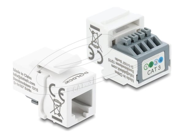 Delock - Keystone module - RJ-11 (hunn) til 4-pins terminalblokk - uskjermet - CAT 3 - hvit