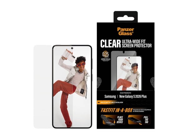 PanzerGlass - Skjermbeskyttelse for mobiltelefon - ultra-bred passform med FASTFIT IN-A-BOX - glass - blank - for Samsung Galaxy S26+