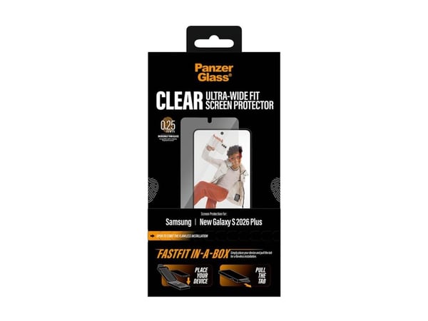 PanzerGlass - Skjermbeskyttelse for mobiltelefon - ultra-bred passform med FASTFIT IN-A-BOX - glass - blank - for Samsung Galaxy S26+