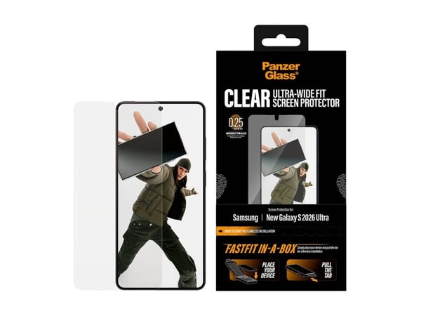 PanzerGlass ® Skjermbeskytter Samsung New Galaxy S 2026 Ultra | Ultra-Wide Fit m. FASTFIT IN-A-BOX, Samsung, Samsung - New Galaxy S2026 Ultra, tørr...