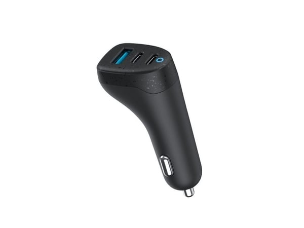 eSTUFF INFINITE - Bilstrømadapter - 100 watt - 3 A - QC 3.0, PD 3.0 - 3 utgangskontakter (USB-C, USB-type A) - svart
