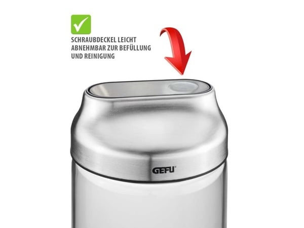 GEFU KIPPO, Purkki, Pyöreä, 1 L, Ruostumaton teräs, Läpinäkyvä, Borosilikaattilasi, Ruostumaton teräs, Kiertäminen