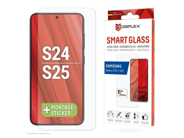 Displex 01906, Samsung, Galaxy S24, Galaxy S25, Tørr påføring, Støvresistent, Slagbestandig, Ripebestandig, Gjennomsiktig, 1 stykker