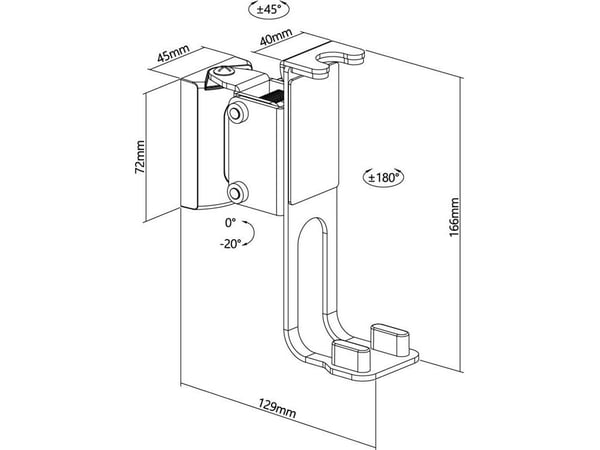 Goobay 71348, Vägg, Stål, 3 kg, Vit, -20 - 0°, 360°