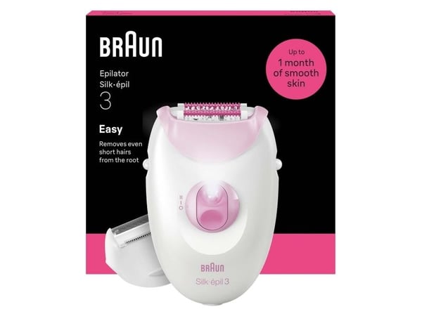 Epilator Silk-épil 3 med ledning, langvarig glatt hud, 3-031, Rosa