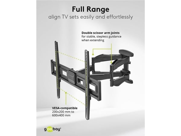 Goobay 71199, 200 x 200 mm, 600 x 400 mm, -12 - 3°, -60 - 60°, Stål, Svart