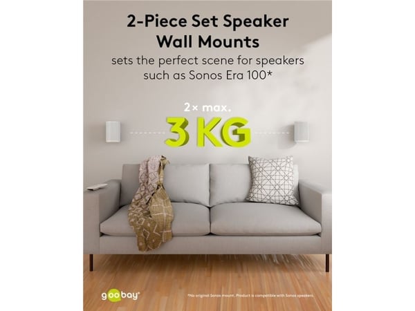 Goobay 71982, Vegg, Stål, 3 kg, Hvit, 90°, 18°