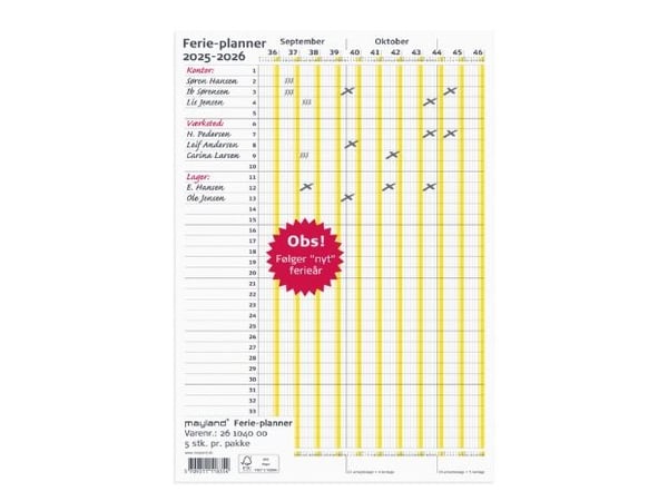 Mayland 16104000, Vegg, 2 sider, A4, Flerfarget, Årlig, 80 g/m²