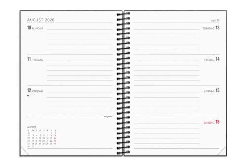 A6 ugekalender tværformat matsort genbrugskarton 2026