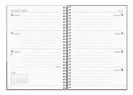 A6 ugekalender tværformat tekstilpræg 2026