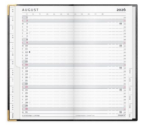 Mayland 26092100, 36 sheets, Faux leather, Black, Month on 2 pages, Lined paper, 111 mm