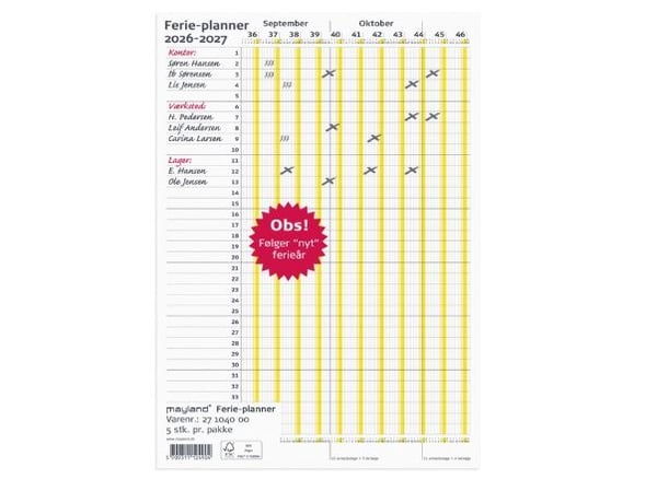 Mayland 17104000, Vegg, 2 sider, A4, Flerfarget, Årlig, 80 g/m²