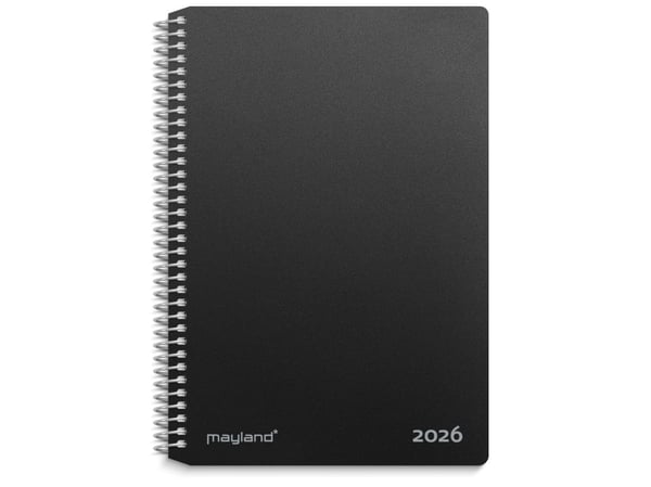 Spiralkalender 2-dages-kalender sort PP-plast 2026