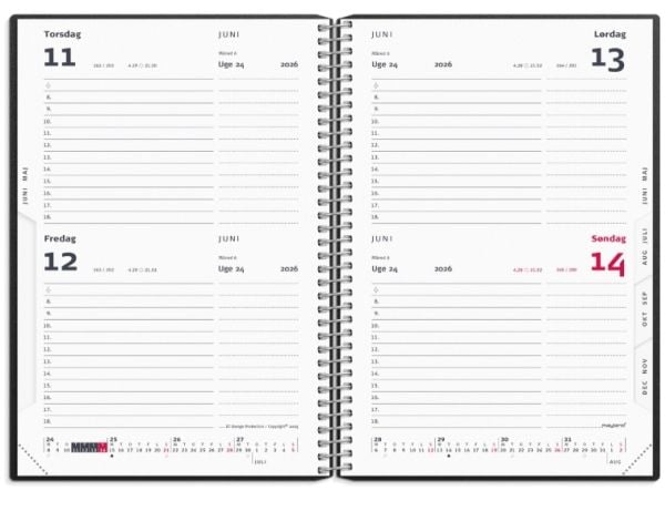 Spiralkalender 2-dages-kalender sort PP-plast 2026