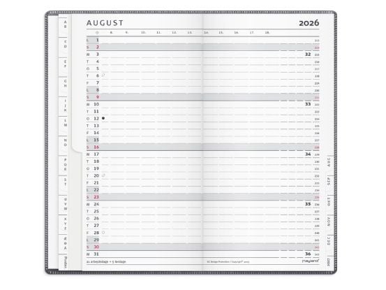 Mayland 16090050, 36 sheets, Hardcover, Grey, Month on 2 pages, Lined paper, 100 mm