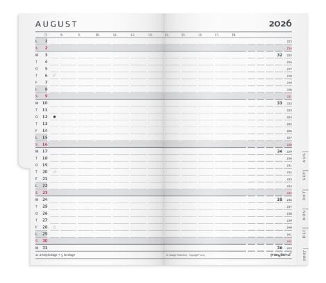 Mayland 16071500, 36 sheets, Hardcover, Cardboard, Multicolour, Month on 2 pages, Lined paper