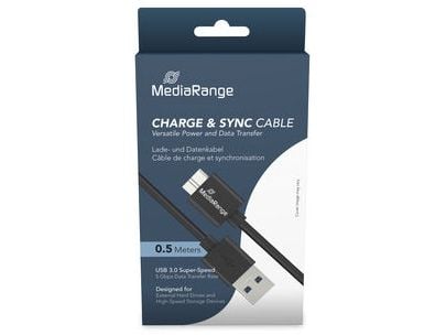 MediaRange MRCS239, 0,5 m, USB A, Micro-USB B, USB 3.2 Gen 1 (3.1 Gen 1), 5 Gbit/s, Svart