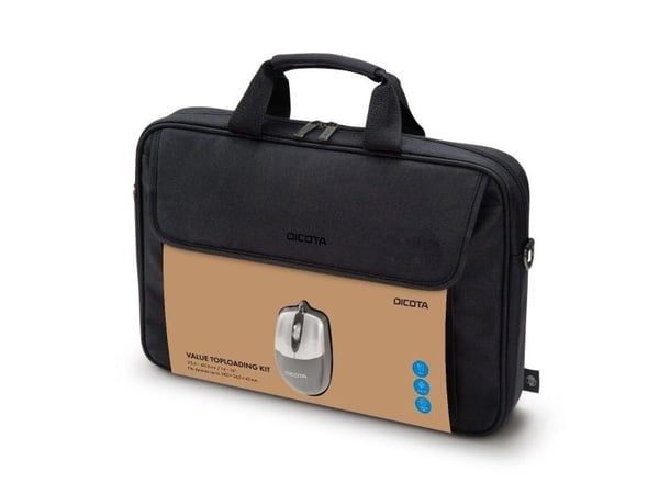 DICOTA Value Toploading Kit - Notebook-väska - 14" - 16" - svart - med optisk USB-mus