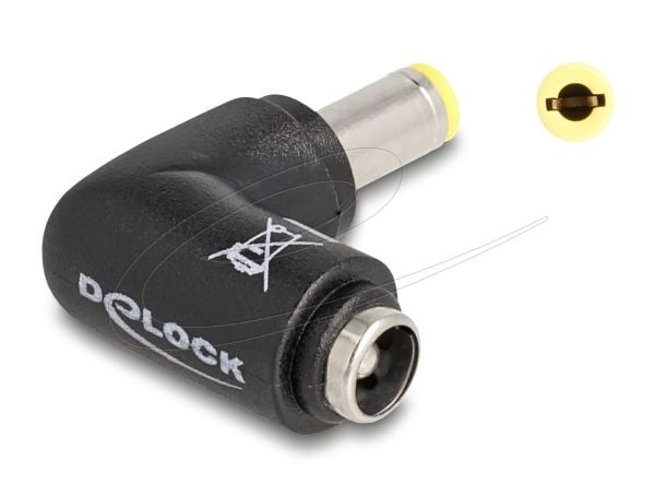 Delock - Strømadapter - 5,5 x 2,5 mm DC-jakk (hann) til 5,5 x 2,5 mm DC-jakk (hunn) vinklet - 20 V - 5 A - svart