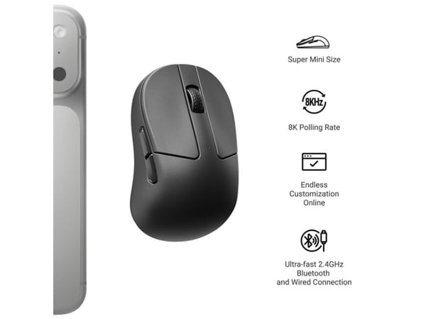 Keychron M4 - Mus - ergonomisk - optisk - 5 knapper - trådløs, kablet - 2.4 GHz, Bluetooth 5.1, USB-C - USB trådløs mottaker - svart
