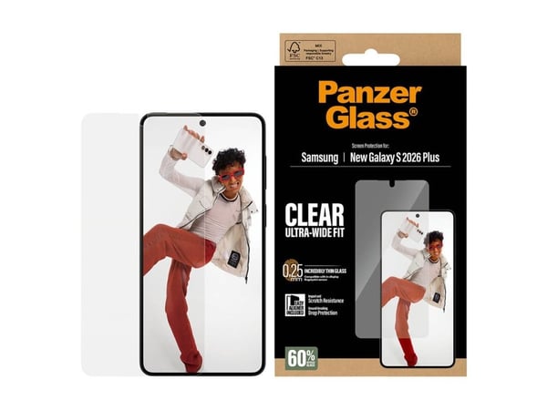 PanzerGlass skjermbeskyttelsesglass Samsung Galaxy S26+ | U-Wide Fit m. EasyAligner