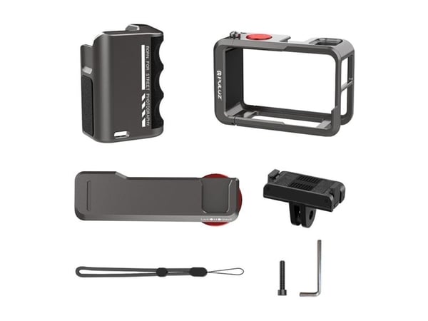Beskyttelsesetui i metall med Puluz-håndtak for DJI Osmo Action 5 Pro / Action 4 / Action 3