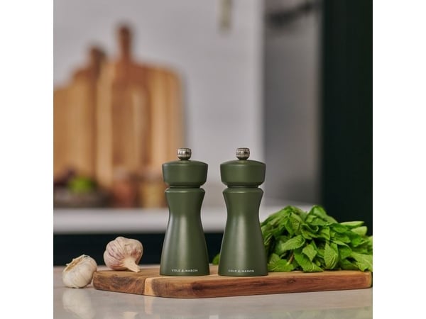 Cole & Mason Kenton, Salt- og pepperkvern, Mørkegrønn, Ekte gummitre, Keramisk, Pepper, Salt, 60 mm