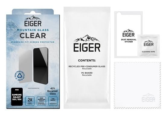 EIGER EGSP01018, Samsung, Galaxy S25 / S24, Fallsikker, Ripebestandig, Støvresistent, Sjokkresistent, Gjennomsiktig, 1 stykker
