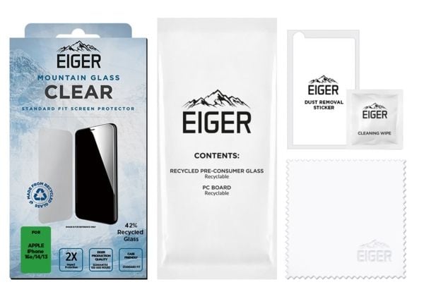 EIGER EGSP01024, Apple, iPhone 16e / 14 / 13, Ripebestandig, Sjokkresistent, Støtbestandig, Støvresistent, Gjennomsiktig, 1 stykker