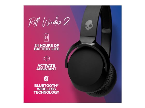Skullcandy Riff Wireless 2 - Hodetelefoner med mikrofon - on-ear - Bluetooth - trådløs - ekte svart