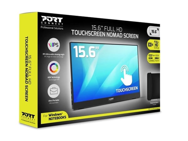 PORT Connect NOMAD - LCD-skjerm - 15.6" - portabel - berøringsskjerm - 1920 x 1080 Full HD (1080p) @ 60 Hz - IPS - HDMI, 2xUSB-C - høyttalere