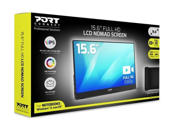 PORT Connect - LCD-skjerm - 15.6" - portabel - 1920 x 1080 Full HD (1080p) @ 60 Hz - IPS - HDMI, 2xUSB-C - høyttalere