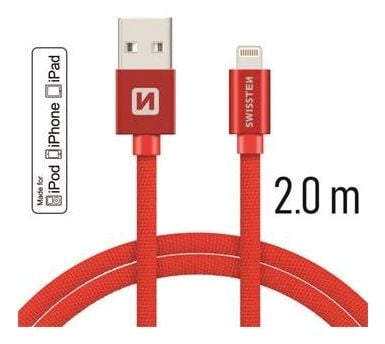 Swissten 71524306, 2 m, Lightning, USB A, Uros, Uros, Punainen