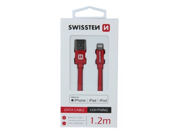 Swissten 71524206, 1,2 m, Lightning, USB A, Hankjønn, Hankjønn, Rød