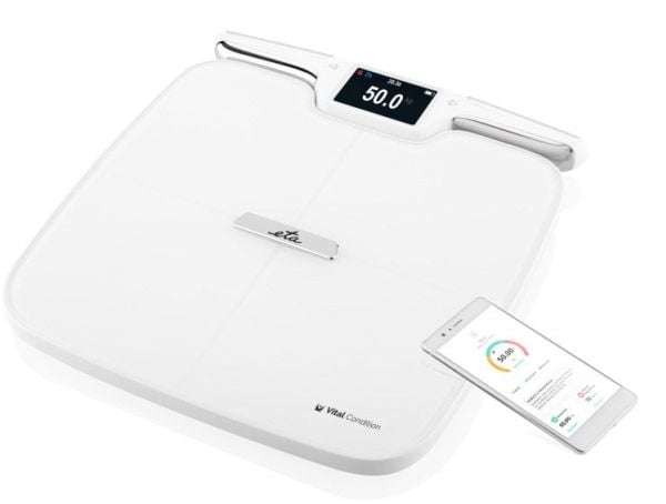 Eta Vital Condition, Sähkökäyttöinen henkilövaaka, 180 kg, 50 g, Valkoinen, kg, lb, ST, Suorakulmio
