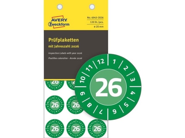 Inspektionsetiketter, Avery, 6943-2026 20x20mm green, antal etiketter pr. ark : 15 pakke a 8 stk