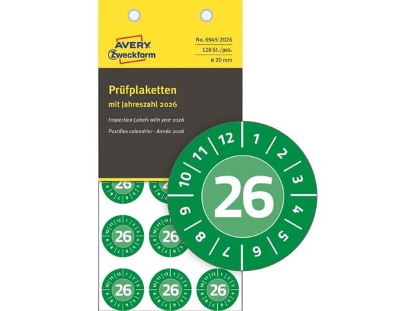 Inspektionsetiketter, Avery, 6945-2026 20x20mm green, antal etiketter pr. ark : 15 pakke a 8 stk