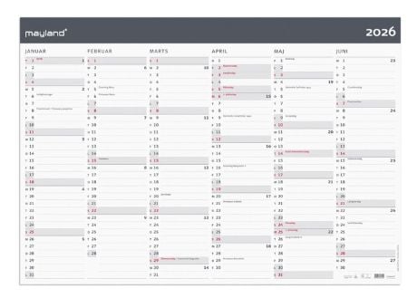 Kæmpekalender Moderne 2x6 måneder 2026 i kraftigt papir - leveres i paprør